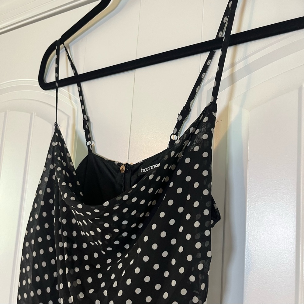 Polka Dot Ruched Dress Sleeveless Size 6 Cocktail Guest Event Casual Chic - Picture 3 of 9